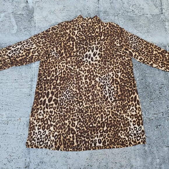 Roaman's Women Top Dress Shirt Turtleneck Animal Print Brown Cotton Size L 18-20 - Picture 5 of 9